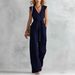 Women Sleeveless V Neck Wide Leg Jumpsuit With Belt Solid Color Casual Elegant One Piece Romper Dress For Daily Wear_ecoleips.com