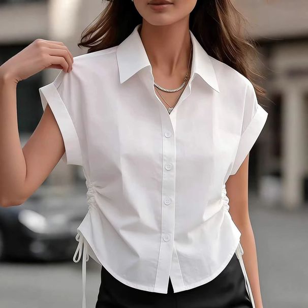 Women's Clothing Summer Side Drawstring Waist Shirt Women's Clothing Tops New Arrival_ecoleips.com