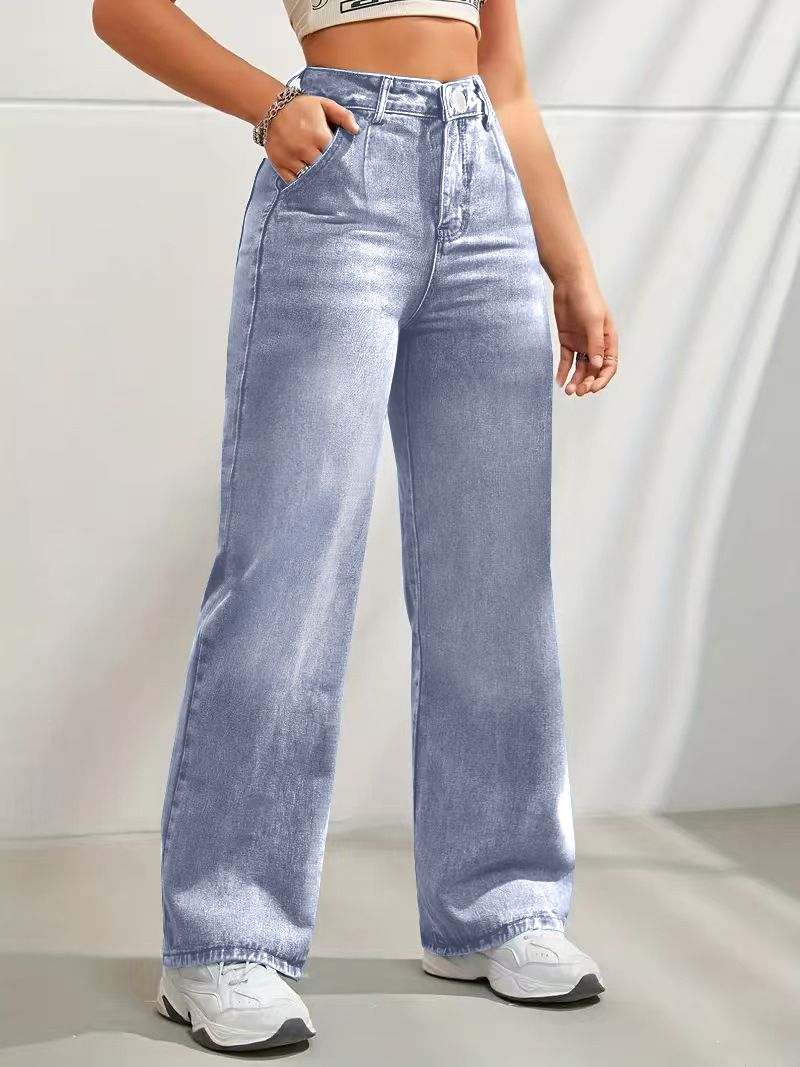Women's Clothing New Discount Craft Washed Mid Waist Wide Leg Jeans Loose Casual Versatile_ecoleips.com