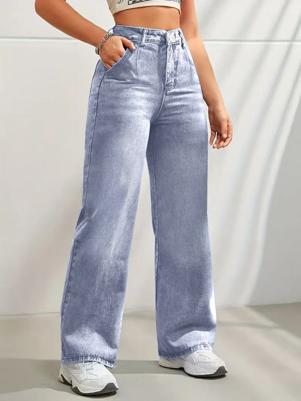 Women's Clothing New Discount Craft Washed Mid Waist Wide Leg Jeans Loose Casual Versatile_ecoleips.com
