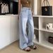 Cross-border American Retro Washed Wide-leg Jeans For Women, With A Unique Design, Loose Fit, High-waisted,_ecoleips.com