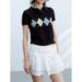 Women's Preppy Short Sleeve Cropped Sweater French- Inspired Argyle Polo Knit Top with Collar Detail_ecoleips.com