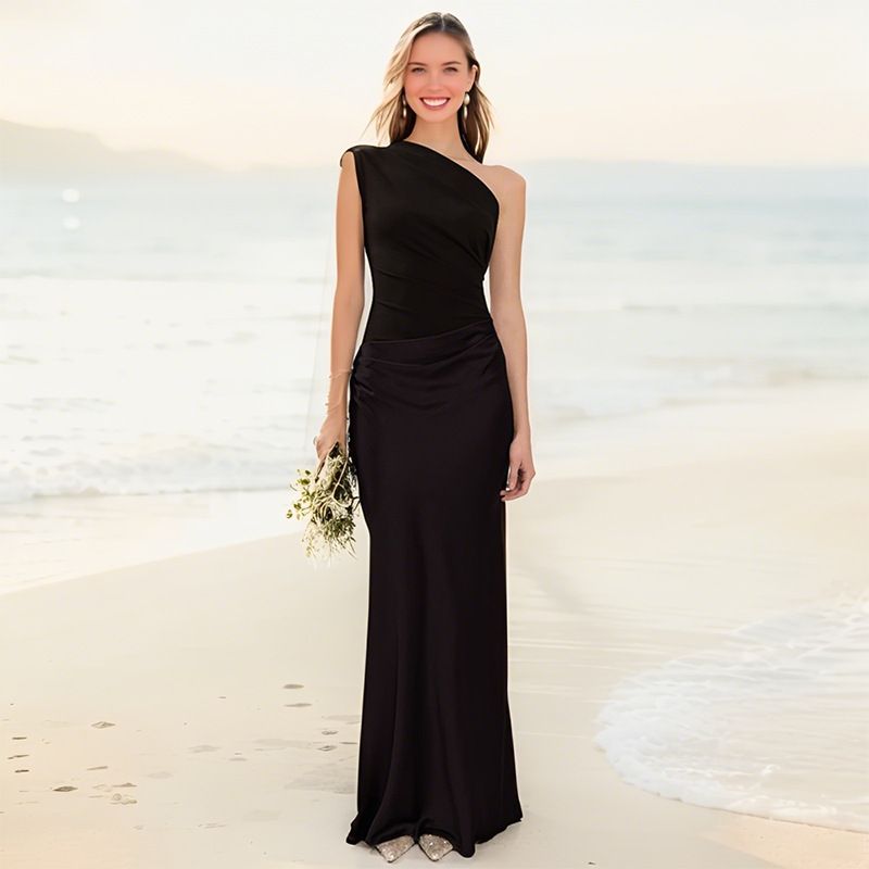 New Solid Color Off-Shoulder Sleeveless Backless Skirt Dress_ecoleips.com