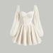 Women's Clothing Summer New Temperament Square Collar High Waist Slim Bubble Sleeve A Short Dress_ecoleips.com