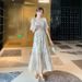 Cross-border Korean Dongdaemun 2026 Summer New Style Chiffon Floral Short-Sleeve Long Women's High-Waisted Flared Dress_ecoleips.com
