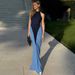 Summer New Women's Elegant Sexy Halter Neck Backless Dress Style Color Blocking Slim Bodycon Clothing_ecoleips.com