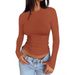Women's Slim Fit Long Sleeve Top Round Neck Versatile Solid Color American Style For Autumn Casual Wear_ecoleips.com