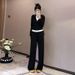Hooded Sports Suit For Women, Autumn New Loose Slimming Half-Zip Casual Long Sleeve Simple Two-Piece Set_ecoleips.com