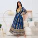 Women's Clothing New Embroidered Flower Pattern Round Neck Long Dress_ecoleips.com