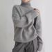 Women's Oversized High Neck Sweater, Soft Acrylic Knit Pullover, Loose Fit Casual Turtleneck Top For Autumn Winter, Cozy Lazy Style, Solid Color_ecoleips.com
