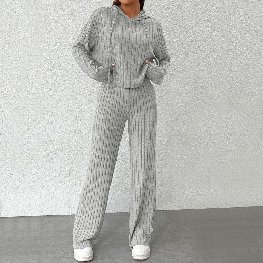 Voya Women's Minimalist Hooded Fashion Set For Spring And Summer Home, Solid Color, Lazy Feeling, Two-piece Set_ecoleips.com