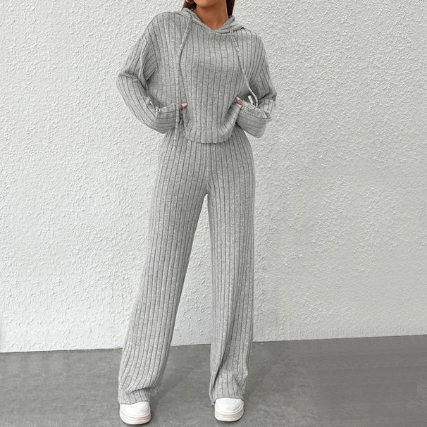 Voya Women's Minimalist Hooded Fashion Set For Spring And Summer Home, Solid Color, Lazy Feeling, Two-piece Set_ecoleips.com