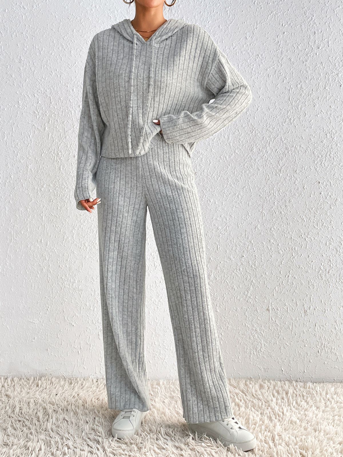 Women's Clothing Casual Loose Trousers Long Sleeved Hooded Sweater Two Piece Set_ecoleips.com