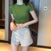 Avocado Green Women's Short Sleeve T-Shirt Solid Color Korean Style Slim Fit Matcha Green Summer Top 2026_ecoleips.com