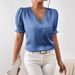 Women's Clothing Women's Satin V Neck Button Down Shirt Short Sleeved Ruffled Blouse Casual Style Spring Summer_ecoleips.com