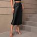 Satin A-Line Midi Skirt - Elegant High-Slit Polyester Skirt For Women European And American Style_ecoleips.com
