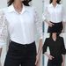 Elegant Long Sleeve Lace Blouse For Women – Stylish Office & Casual Button-Up Shirt With Floral Collar (White/Black, S-Xxl)_ecoleips.com
