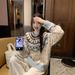 girl Christmas Sweet Style Color-Block Round Neck Pullover Knitted Sweater For Women Winter Long Sleeve Loose Base Shirt Blue_ecoleips.com