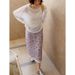 Verve Timeless Unknown Flower Name Romantic Ruffled Hem Midi Color-Block Floral Texture Casual Breathable Skirt 11138_ecoleips.com