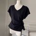 Solid Color Strap Design V-neck Short-sleeved T-shirt Women's Summer Slim-fit Korean Version Inner And Outer Waist Top_ecoleips.com