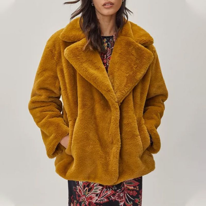 Luxury Faux Fur Collar Oversized Trench Coat For Women - Plush Winter Warm Coat With Pockets In Caramel & Blue (S/M/L/XL)_ecoleips.com