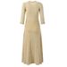 Women's Clothing Autumn Gold Thread Round Neck Hook Flower Single Breasted Hollow Slim Knitted Dress_ecoleips.com