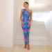 2025 Foreign Trade Cross-Border American Style Color-Block Printed One-Shoulder Sleeveless Pullover Slim Dress For Women_ecoleips.com