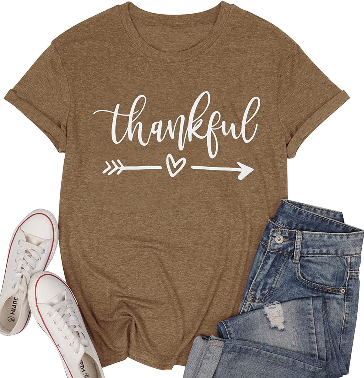 NIUBIA Women's T Shirts Summer Tops Simple Heart Graphic Shirts Sayings Short Sleeve Vacation Casual Blouse Thankful Tee_ecoleips.com