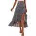 Women's Floral Print Side-Slit Midi Skirt – Flowy & Flirty Spring Wrap Skirt (M-Xxl, Black/Blue/Yellow)_ecoleips.com