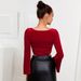 Voya Women's Clothing 2026 Spring/summer French Retro Style Socialite Temperament Square Collar Base Shirt Red Velvet Top_ecoleips.com
