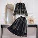 Women's Clothing Tweed Two-Piece Set - Single-Breasted Jacket & High-Waisted A-Line Skirt (Black, S-XXL)_ecoleips.com
