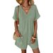 Summer Solid Color V Neck Jumpsuit For Women With Batwing Sleeves Pockets And Zipper Loose Fit American Fashion Short Sleeve_ecoleips.com