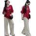 Women's Summer Fashion Two-Piece Set Loose Wide Leg Pants And Short Sleeve Embroidered Top Sporty Casual Outfit_ecoleips.com