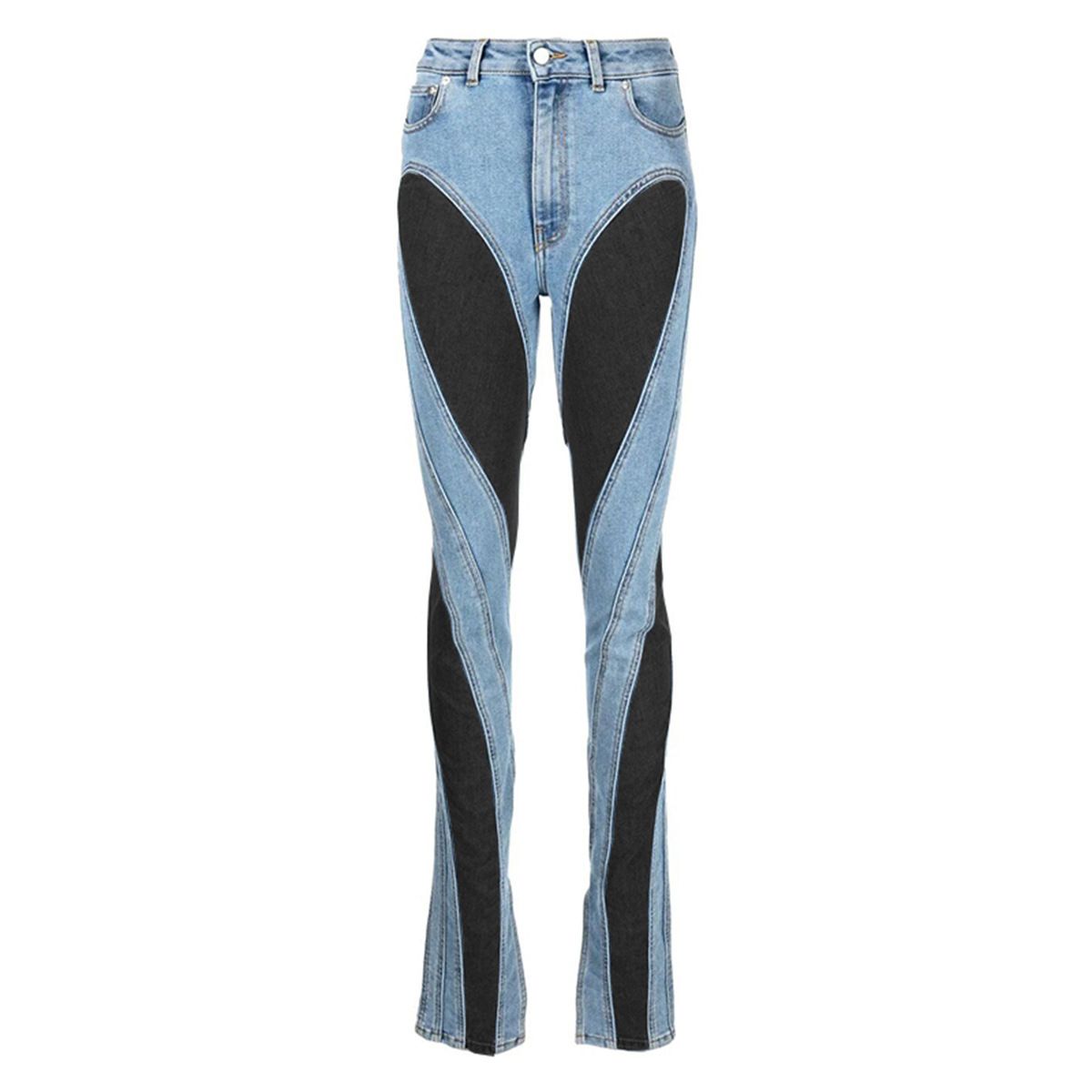 Niche Design Deconstruction Style Contrast Color Jeans For Women Sexy Hot Girl Slim Long Legs High Waist Trousers_ecoleips.com