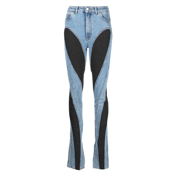 Niche Design Deconstruction Style Contrast Color Jeans For Women Sexy Hot Girl Slim Long Legs High Waist Trousers_ecoleips.com