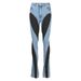 Niche Design Deconstruction Style Contrast Color Jeans For Women Sexy Hot Girl Slim Long Legs High Waist Trousers_ecoleips.com