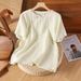Short-Sleeved Shirt For Women, Embroidered Design; Loose Fit, Large Size; Artistic And Retro Style Made Of Cotton-Linen_ecoleips.com