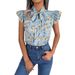 Real Shot Of Spring/summer European American Casual Floral Chiffon Blouse With Ruffled Edges And Bow Tie,_ecoleips.com