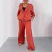 Women's Clothing Round Neck Splicing Cardigan Top Wide Leg Pants Casual Suit_ecoleips.com