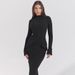 Women's New Crew Neck Flare Sleeve High Slit Slim Fit Bodycon Maxi Dress_ecoleips.com