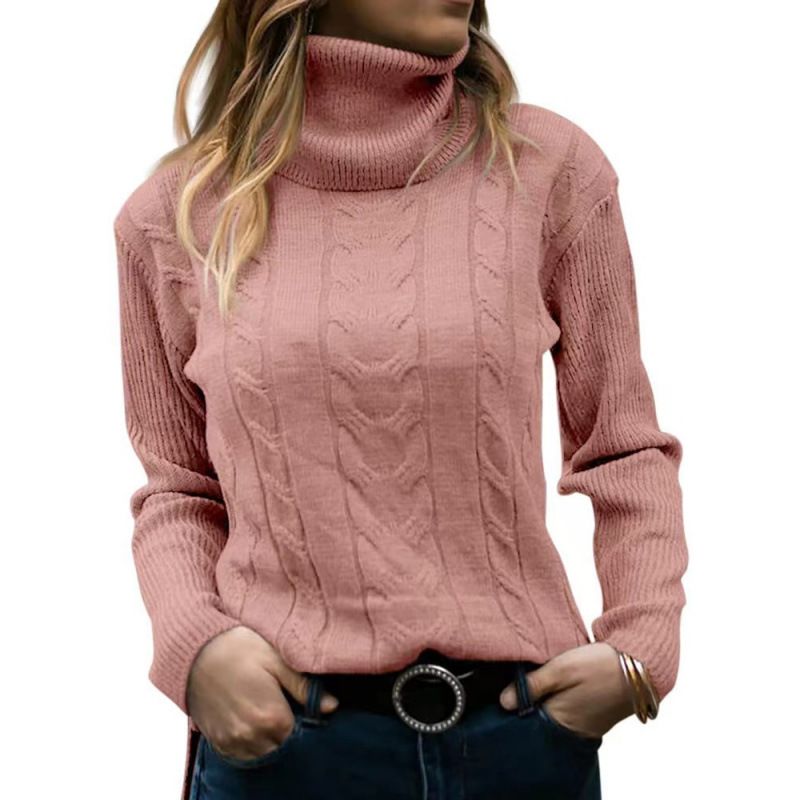 Elegant High Neck Knit Sweater Women's Casual Long Sleeve Pullover Solid Color Winter Fashion Loose Fit Retro Style_ecoleips.com