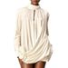 Elegant French Style High Neck Long Sleeve Short Dress Three Dimensional Floral Embellishment Pleated Women's Party Wear New Style_ecoleips.com