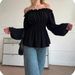 Aria Basics Aria Basics European And American Cross-border 2025 High-end Pleated Off-shoulder Long-sleeve Spring/autumn Shirt, Korean Style,_ecoleips.com