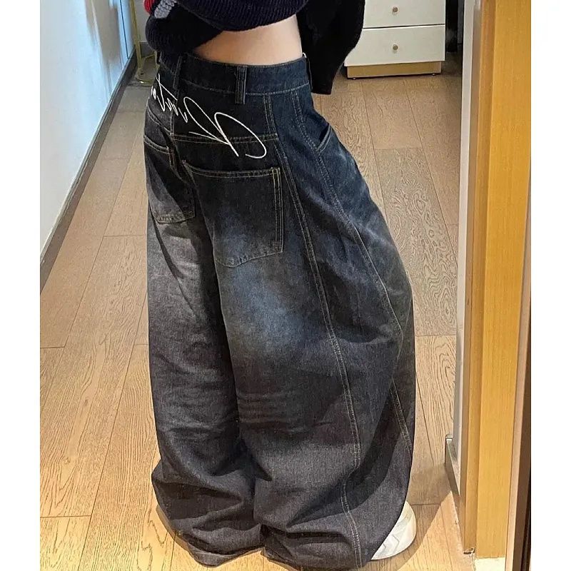 Women's Clothing Retro Washed Scimitar Jeans Summer New Hot Girl High Street Design Loose Casual Wide Leg Pants_ecoleips.com