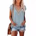 2025 Summer New Cross-Border European American Clothing Women's T-Shirt With Hollow Out V-Neck And Lace Trim_ecoleips.com