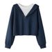 European American Style Two-piece Short Sweatshirt Women, Spring And Autumn Thin Korean Version, Loose Fit With_ecoleips.com