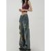 Abandoned Soil Style Splashed Ink Ripped Jeans For Women's Spring And Summer New Design Sense, Low Waist Slimming, Wide_ecoleips.com