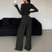 Women's Clothing Women's Two Piece Suit Long Sleeved Buttoned Solid Color Tight Top Plus Size Trousers Autumn Suits Style_ecoleips.com