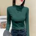 Reversible German Velvet Half-Turtleneck Women's Long-Sleeve Top, Autumn/Winter Slim Inner Layer, Brushed For Warmth_ecoleips.com