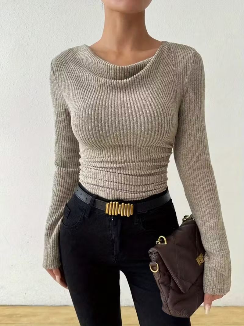 Women's Clothing Women's Long Sleeved Knitwear Solid Color Sweater Casual Top European And American Style Autumn Winter Fashion_ecoleips.com